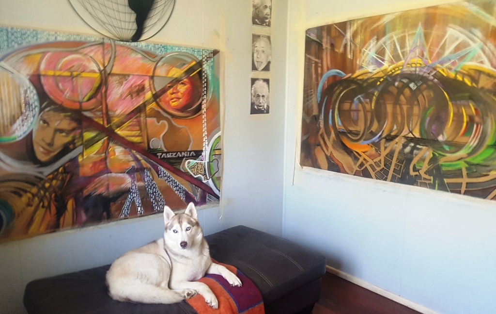 Monica's artwork displayed in a home