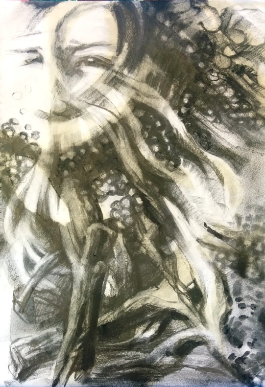 Monochrome figure study in graphite powder and turpentine